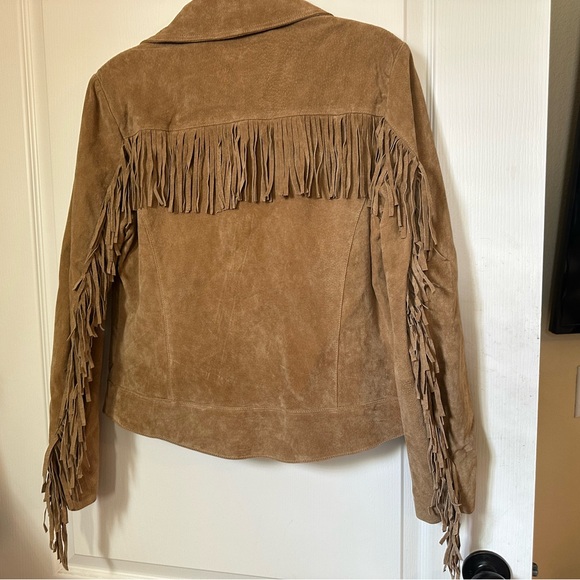 Gallery Jackets & Blazers - Vintage Gallery Tan Suede Leather  Fringe Biker Style Jacket.  Size M